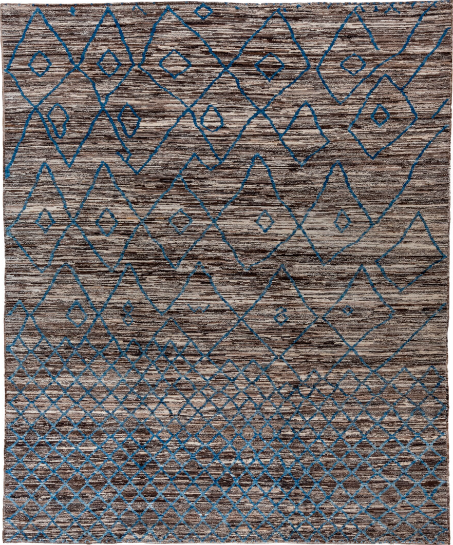 8' x 10' one-of-a-kind handmade vintage Tulu large size rug. Color palette: gray, light gray, off-white, blue, black, brown
