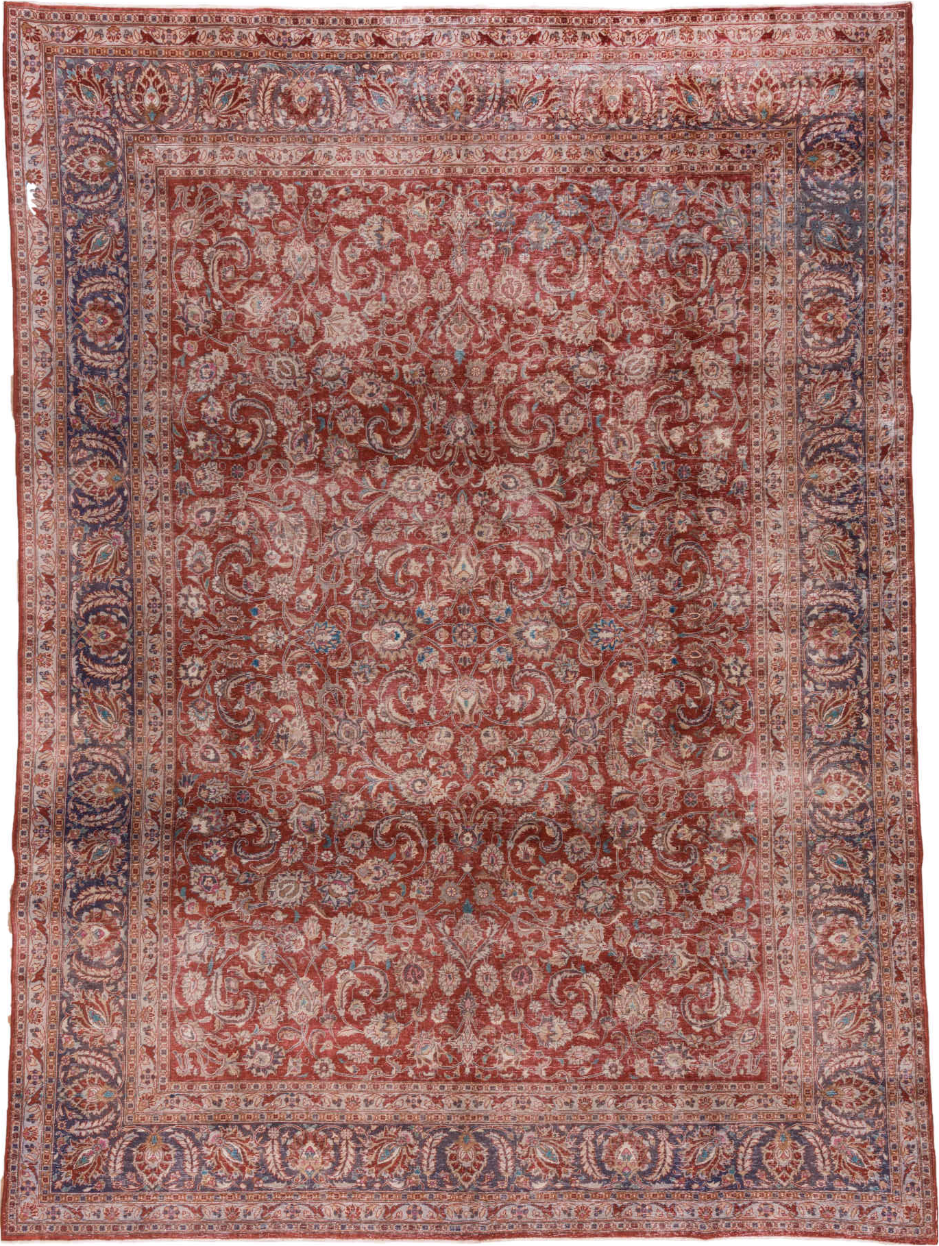 9' x 12' one-of-a-kind handmade vintage Kashan large size rug. Color palette: brown, gray, light gray, light slate gray