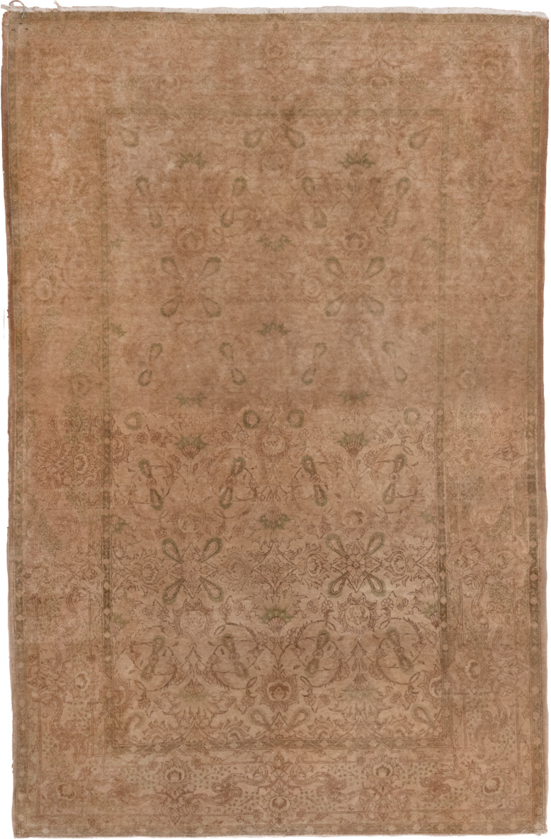 4' x 6' one-of-a-kind handmade vintage Kashan small size rug. Color palette: brown, gray, light gray, off-white