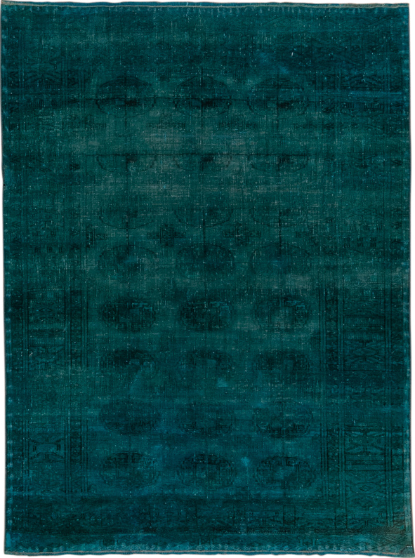 3' x 5' one-of-a-kind handmade vintage Overdyed small size rug. Color palette: gray, blue, light gray, off-white, green