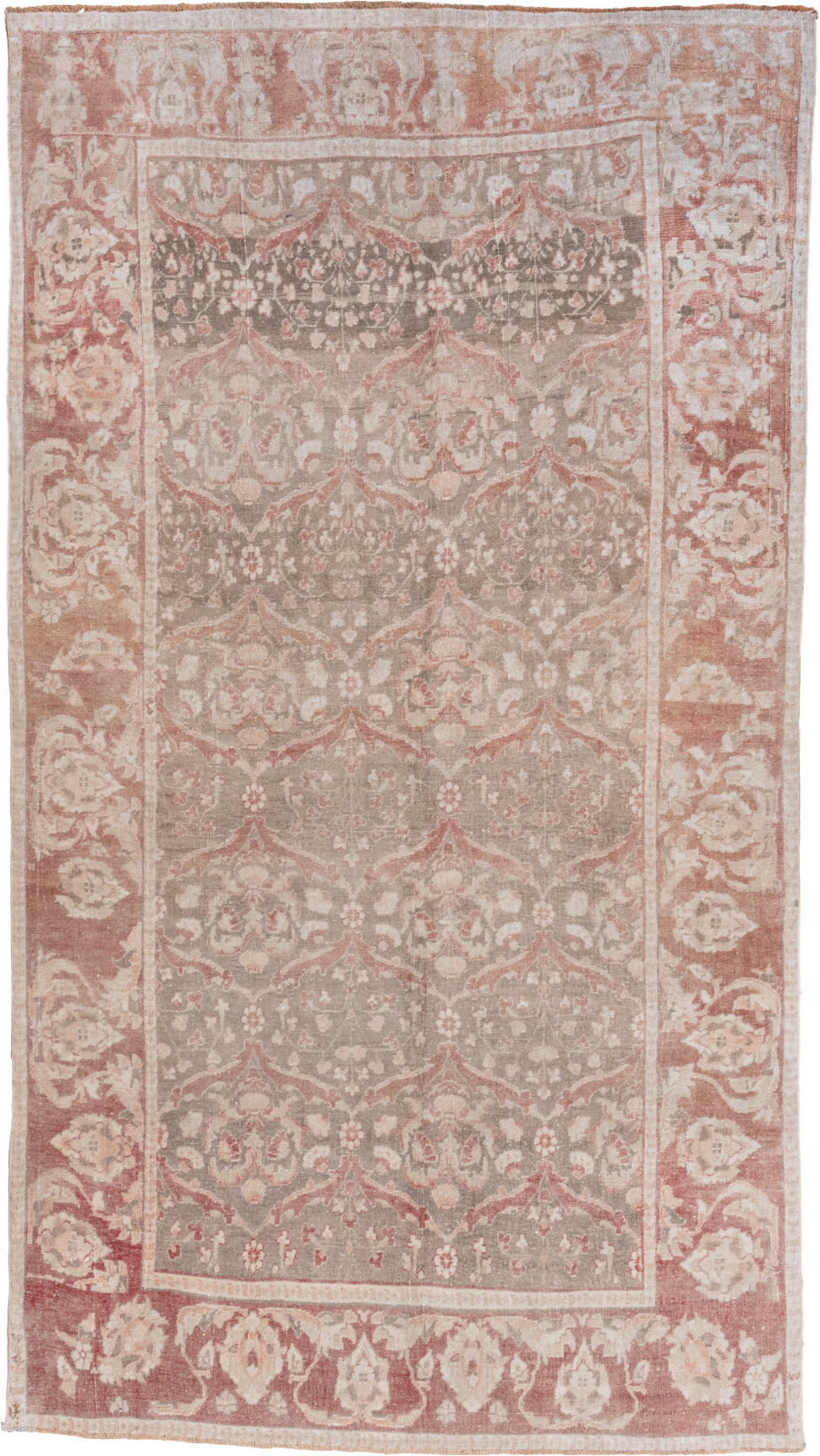6' x 11' one-of-a-kind handmade vintage Oushak large size rug. Color palette: gainsboro, gray, light gray, off-white, pink
