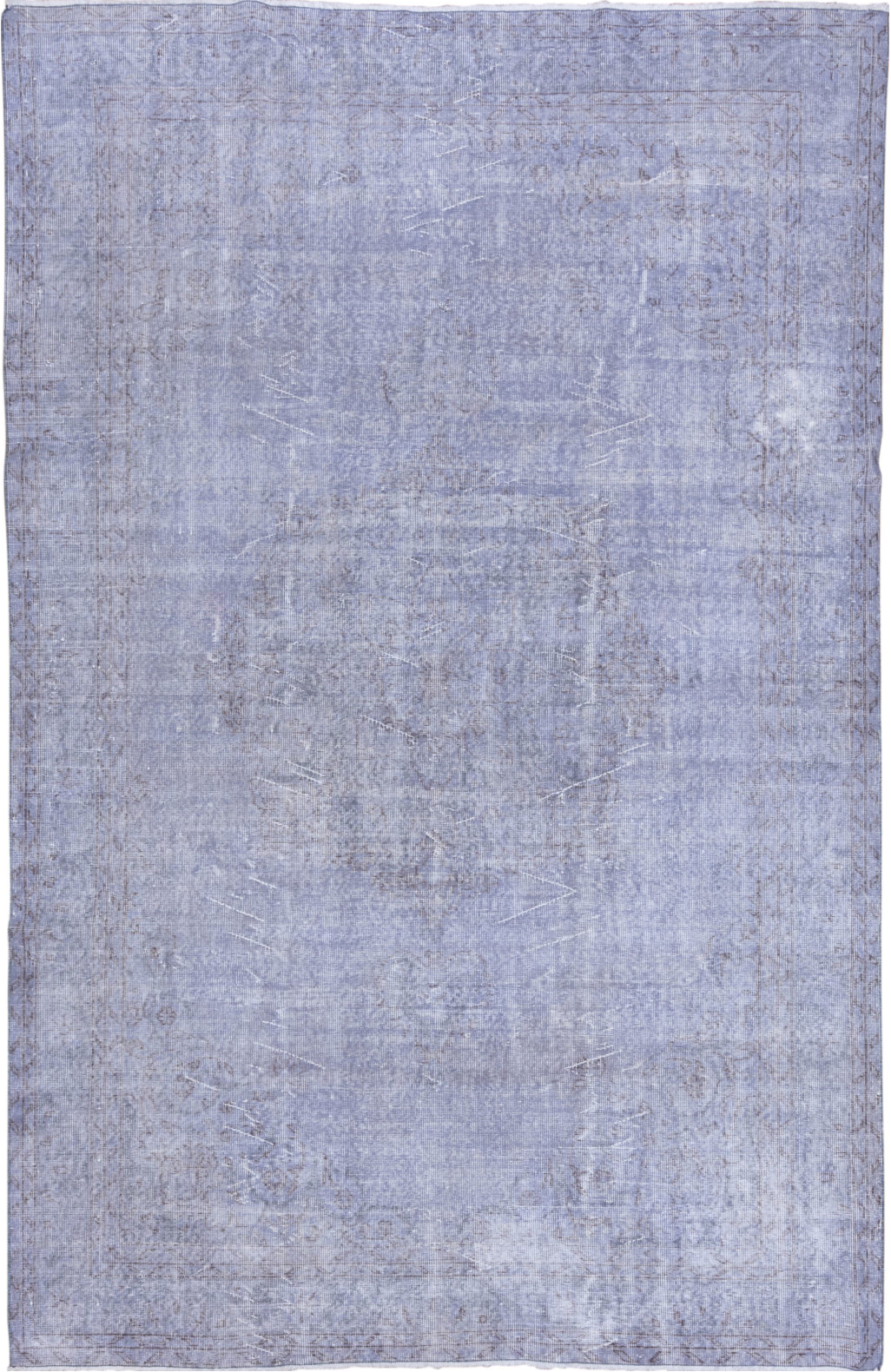 6' x 10' one-of-a-kind handmade vintage Overdyed large size rug. Color palette: blue, dim gray, gray, light blue, light gray