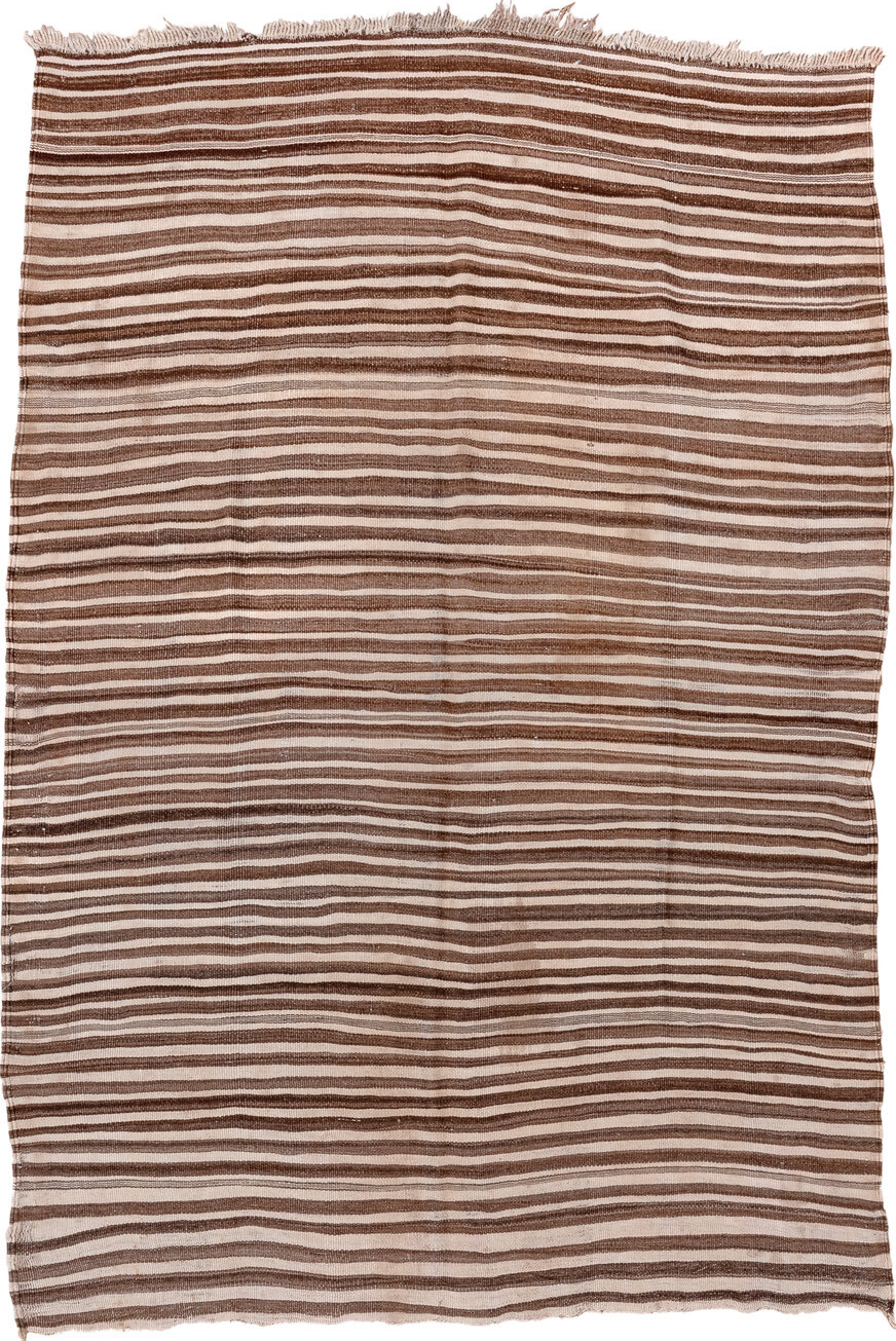 4' x 6' one-of-a-kind handmade vintage  small size rug. Color palette: pink, brown, gray, off-white, light gray