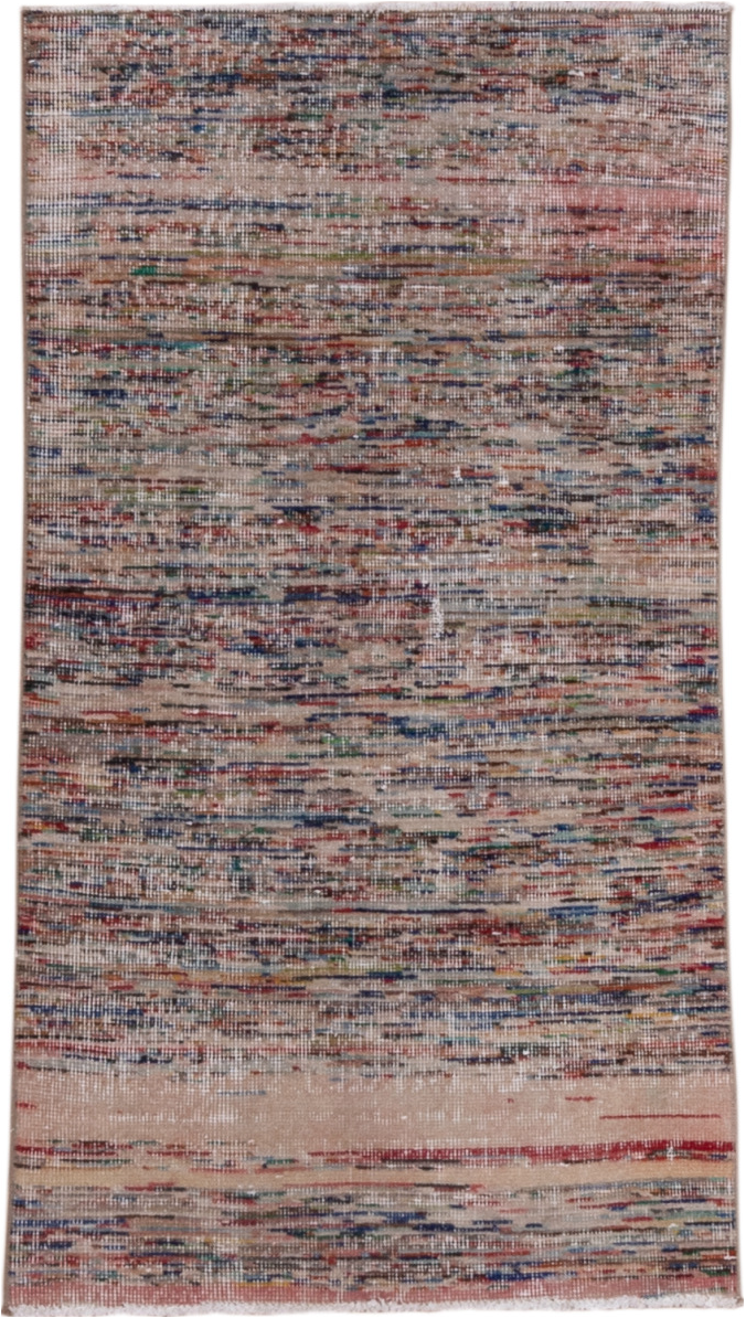 2' x 4' one-of-a-kind handmade vintage Oushak small size rug. Color palette: black, blue, brown, dim gray, gray, light gray