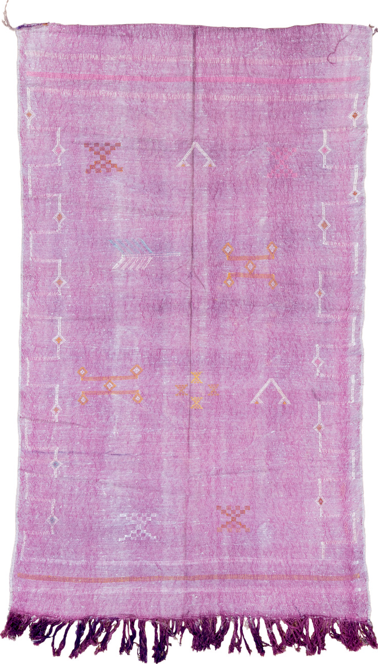 4' x 7' one-of-a-kind handmade vintage Cactus Kilim rug. Color palette: off-white, light gray, gray, pink, purple, brown