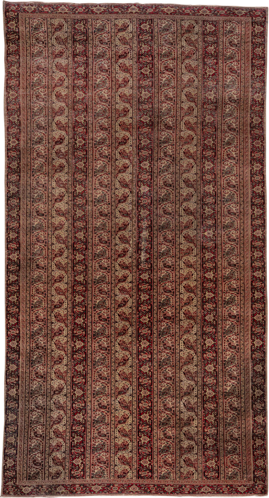 4' x 8' one-of-a-kind handmade vintage Khorassan rug. Color palette: brown, pink, red
