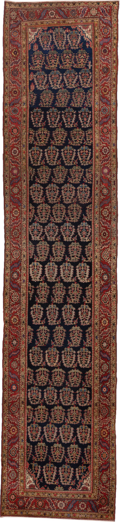 3' x 15' one-of-a-kind handmade vintage NW Persian runner rug. Color palette: brown, dim gray, gray, pink, red