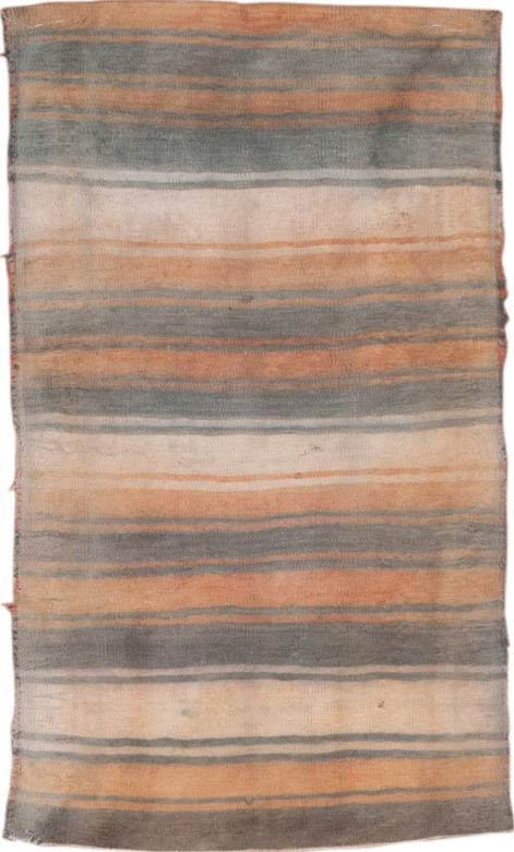 2' x 3' one-of-a-kind handmade vintage Kilim small size rug. Color palette: gray, pink, brown, orange, off-white, light gray