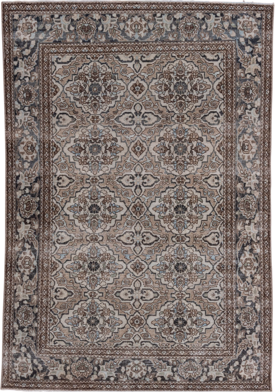 4' x 6' one-of-a-kind handmade vintage Malayer small size rug. Color palette: brown, dark gray, dim gray, gray, light gray
