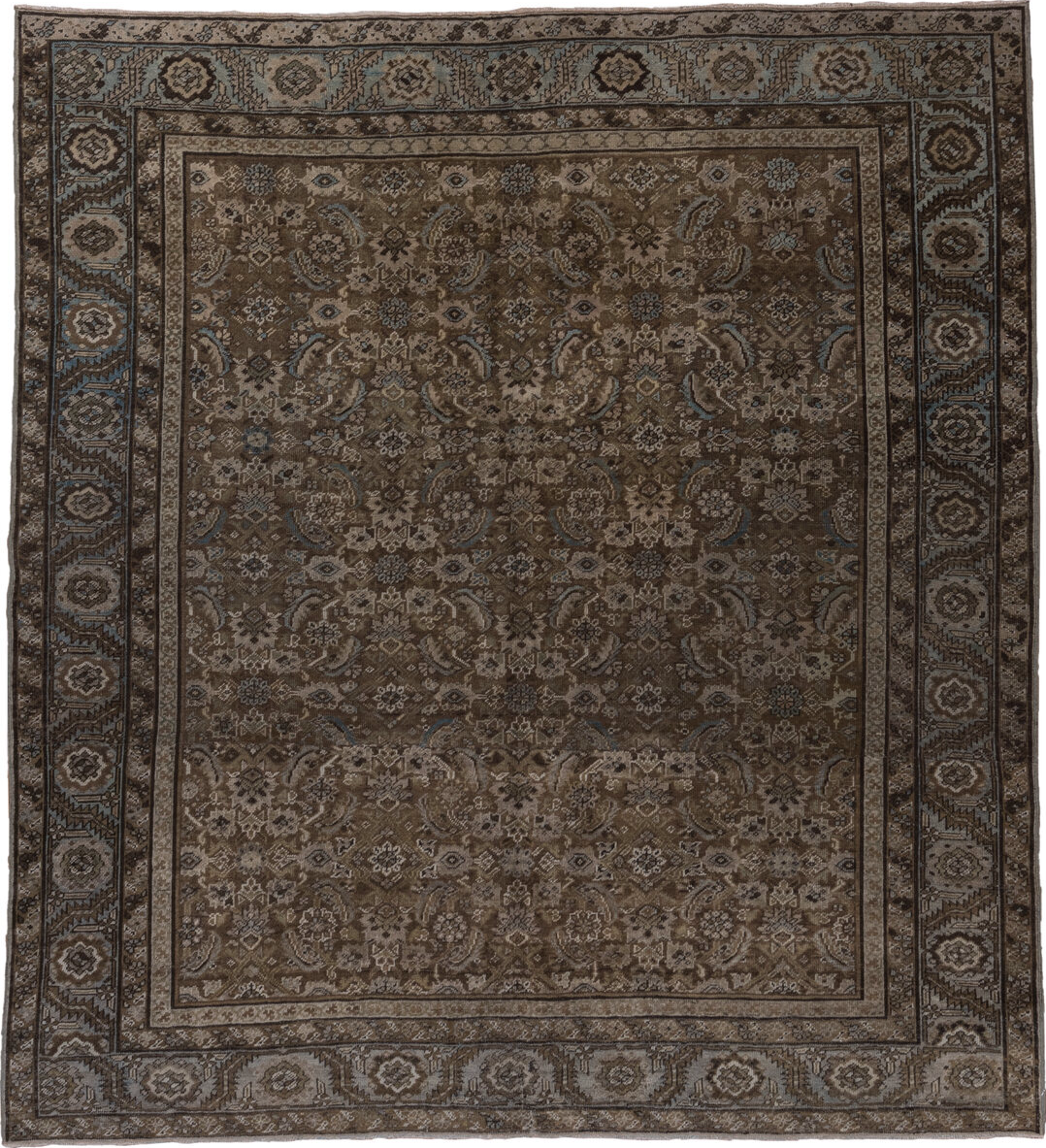 6' x 7' one-of-a-kind handmade vintage Karabagh rug. Color palette: gray, brown, dim gray