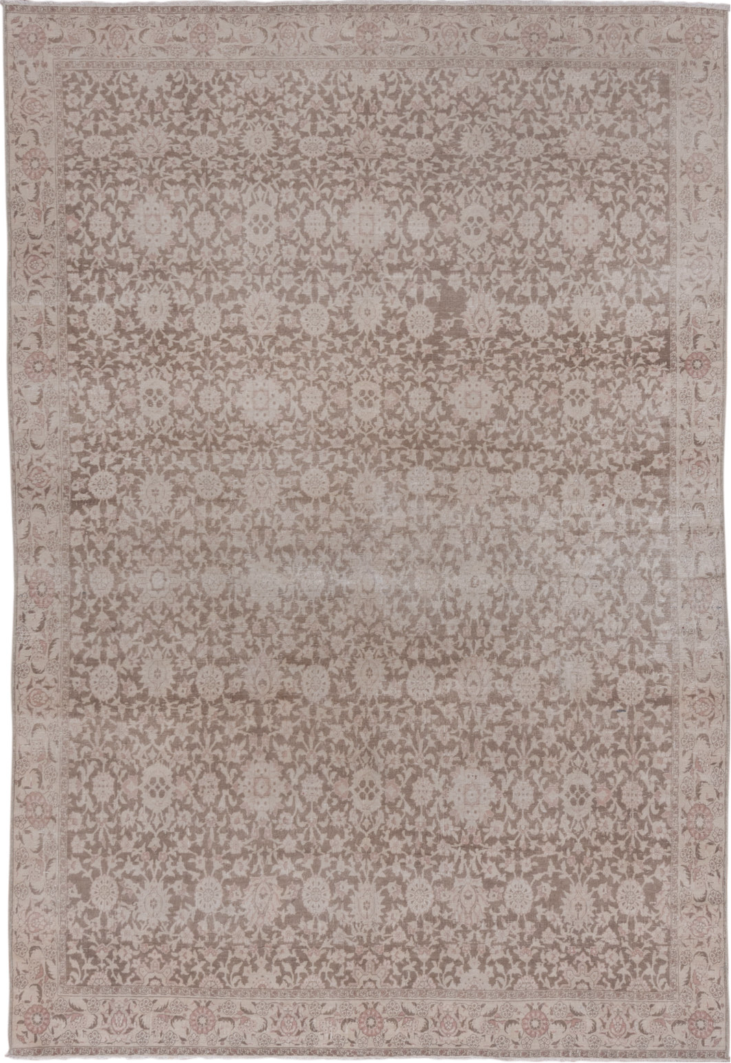 6' x 9' one-of-a-kind handmade vintage Hereke medium size rug. Color palette: gainsboro, gray, light gray, off-white, pink
