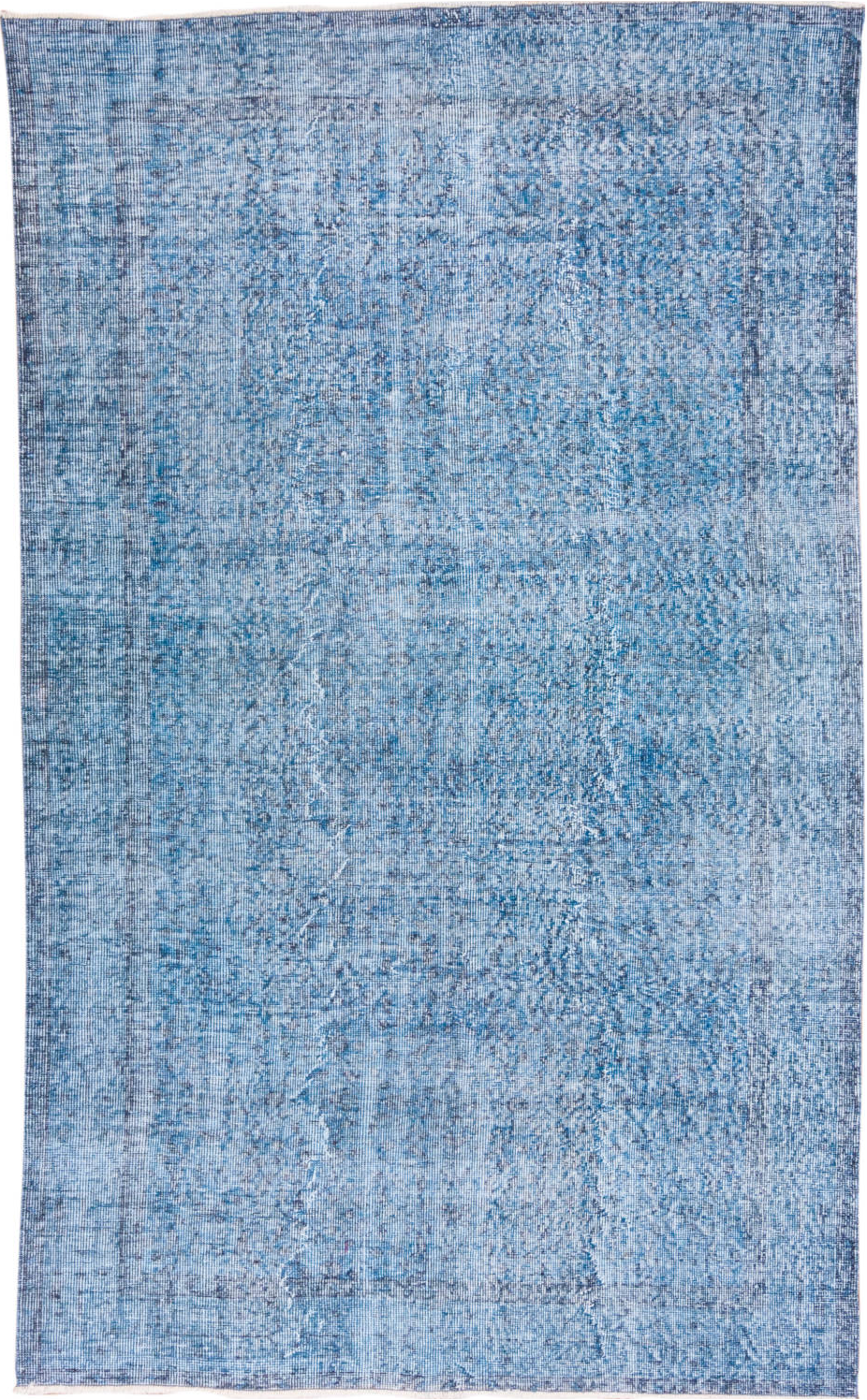 5' x 9' one-of-a-kind handmade vintage Overdyed medium size rug. Color palette: blue, fiord, gray, light blue, light gray