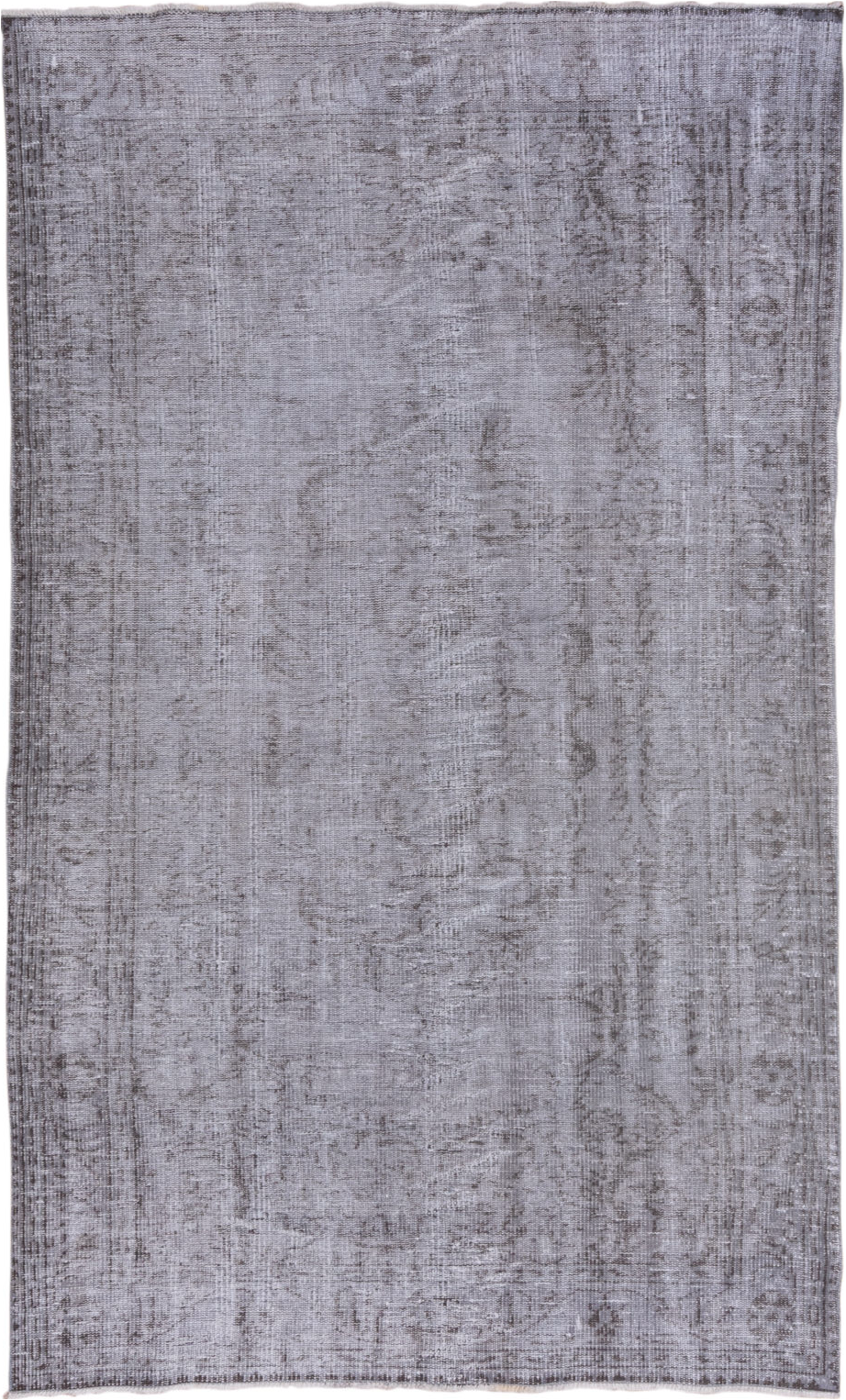 5' x 8' one-of-a-kind handmade vintage Overdyed medium size rug. Color palette: dark gray, dim gray, gray, light blue