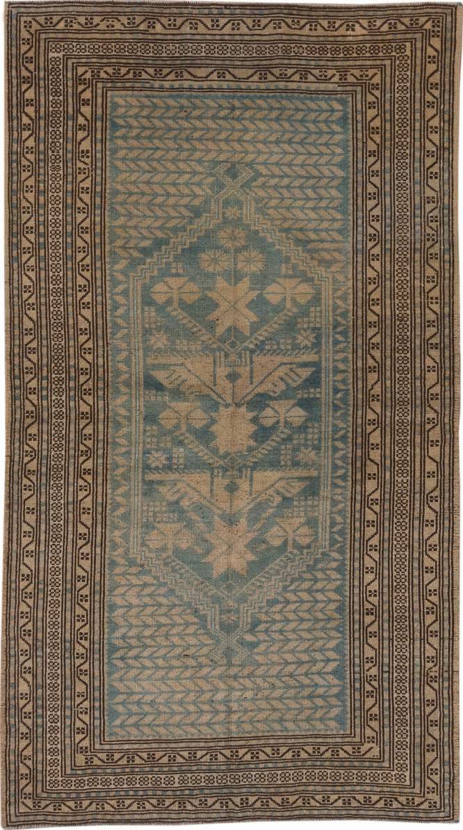 3' x 6' one-of-a-kind handmade vintage Anatol small size rug. Color palette: brown, gray, black