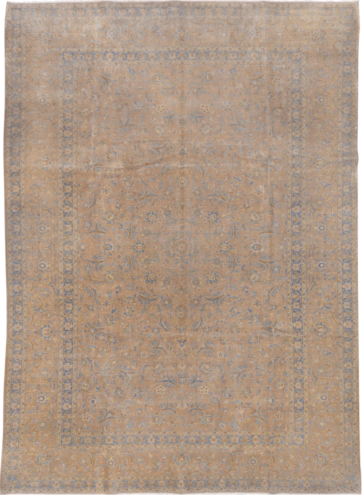 9' x 12' one-of-a-kind handmade vintage Kashan large size rug. Color palette: brown, dark gray, gray, light gray, pink
