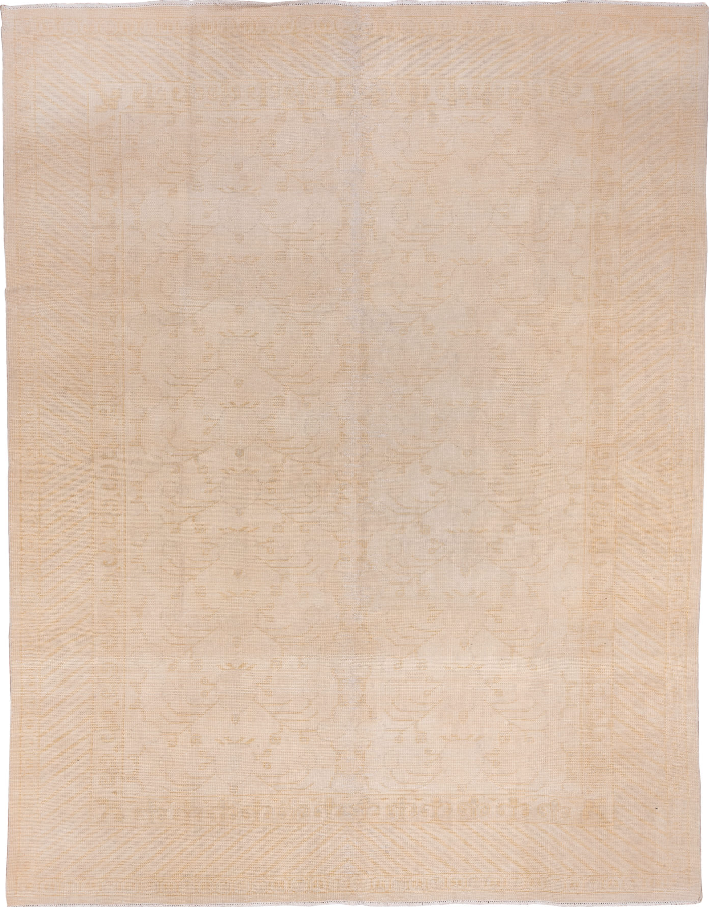 9' x 12' one-of-a-kind handmade vintage Oushak large size rug. Color palette: brown, gray, light gray, off-white, orange