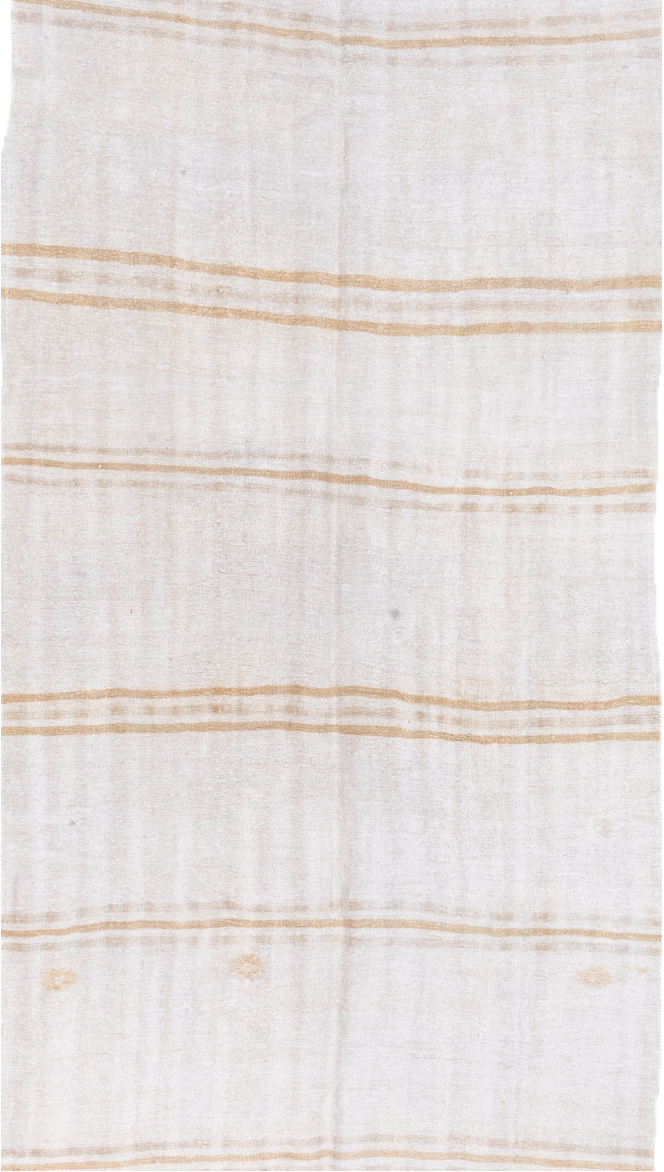 5' x 12' one-of-a-kind handmade vintage Hemp Kilim rug. Color palette: brown, gainsboro, gray, lavender blush, light gray