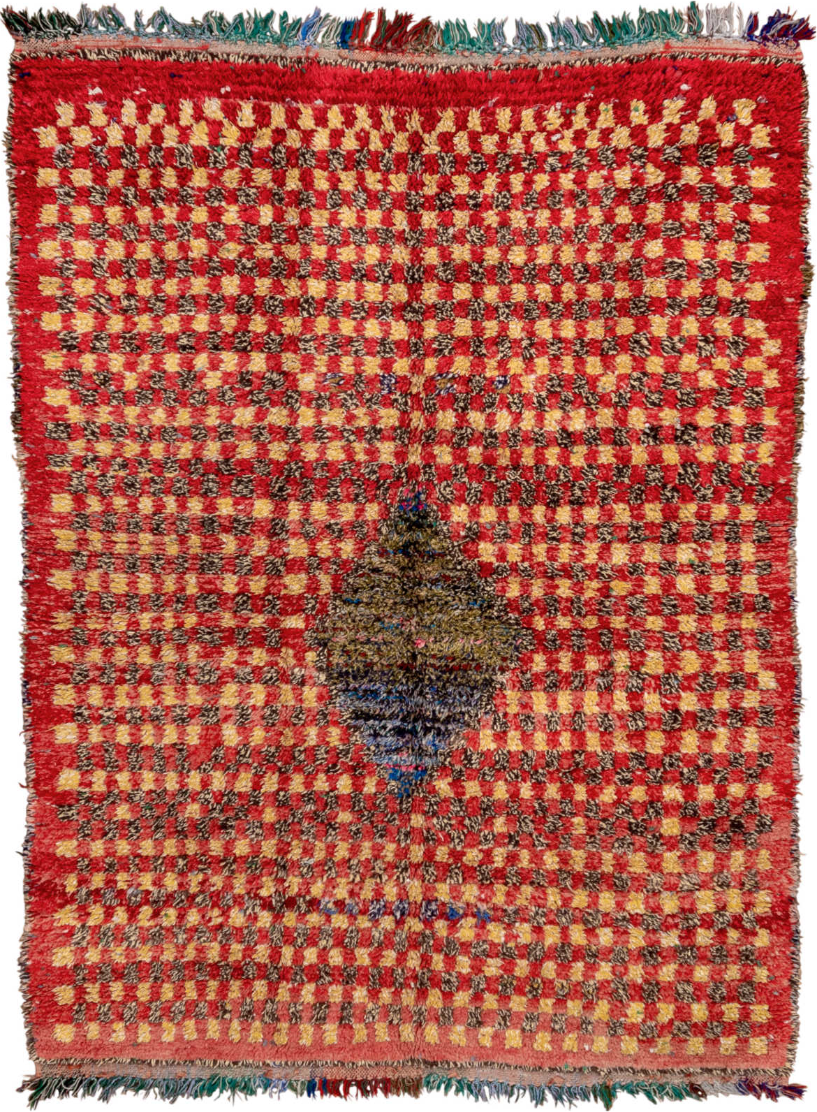 5' x 7' one-of-a-kind handmade vintage Rag Rug rug. Color palette: black, blue, brown, dark gray, fiord, gray, maroon