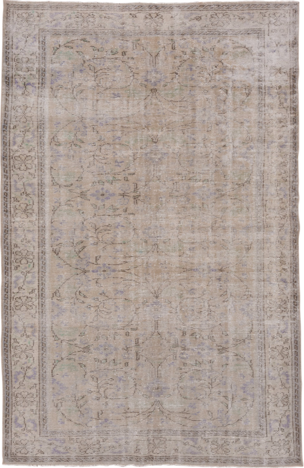 6' x 9' one-of-a-kind handmade vintage Sparta medium size rug. Color palette: dim gray, gray, light gray, off-white, pink