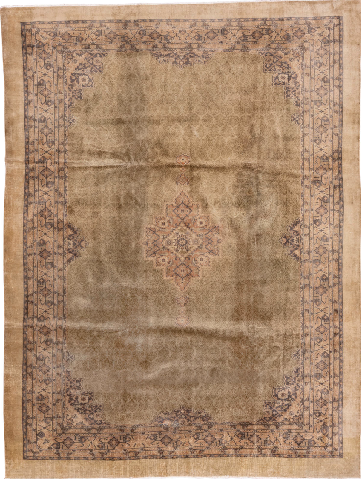 8' x 10' one-of-a-kind handmade vintage Sivas large size rug. Color palette: brown, off-white, orange, pink, tan