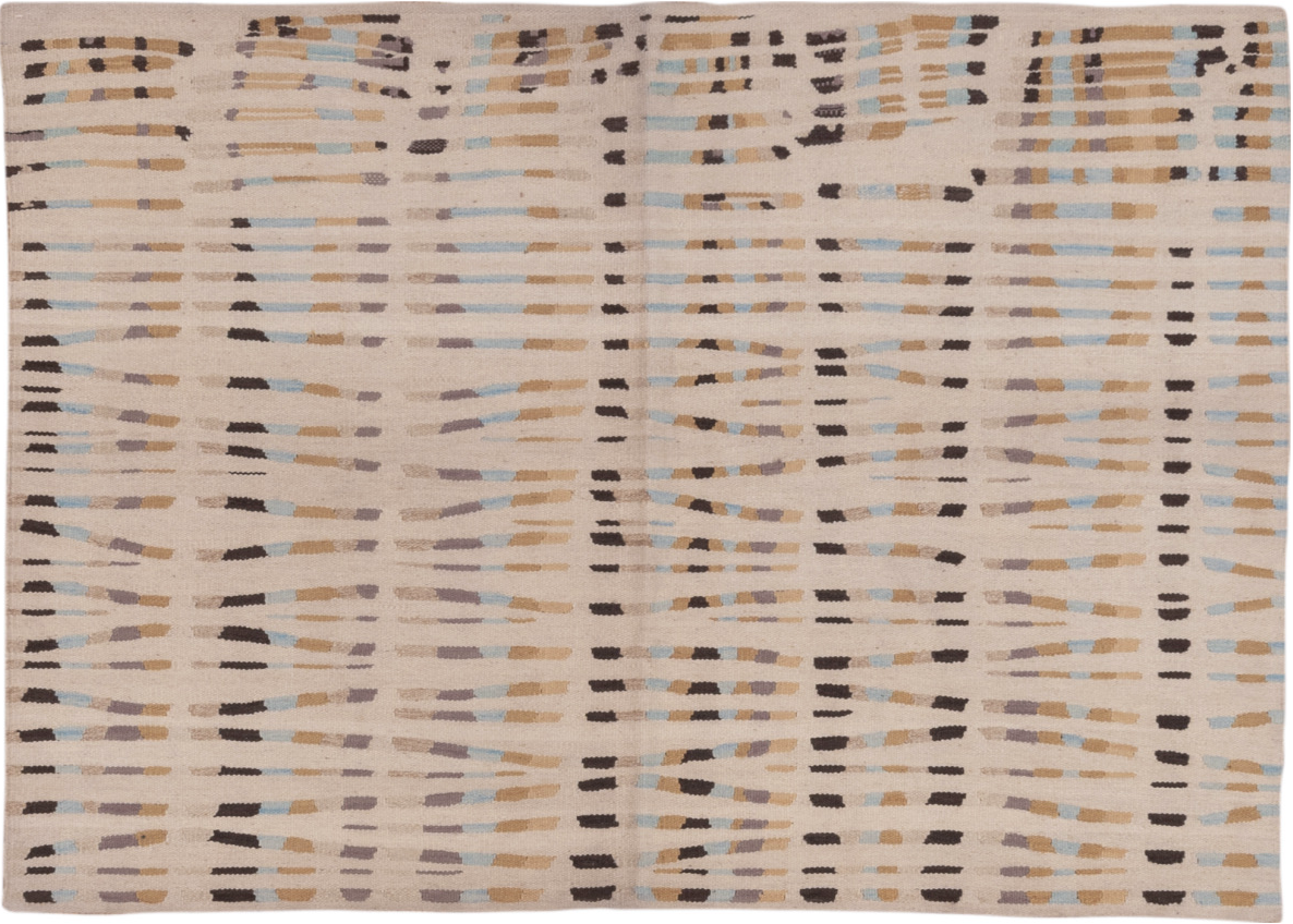 4' x 6' one-of-a-kind handmade vintage Kilim small size rug. Color palette: brown, dark gray, dim gray, gainsboro, gray