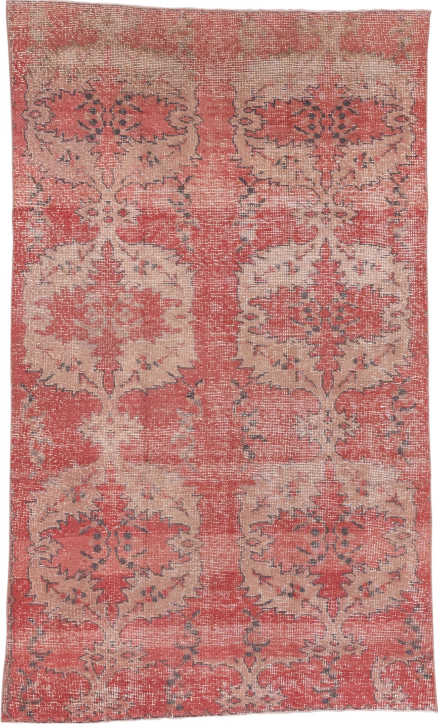 4' x 7' one-of-a-kind handmade vintage Oushak rug. Color palette: brown, pink