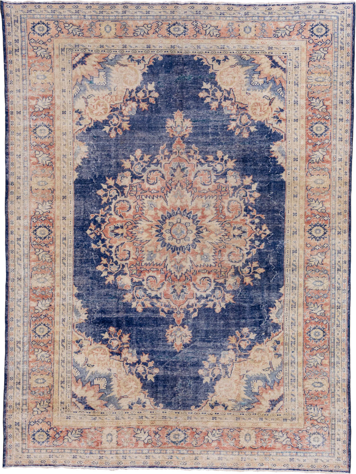 8' x 11' one-of-a-kind handmade vintage Oushak large size rug. Color palette: blue, fiord, gainsboro, gray, light blue