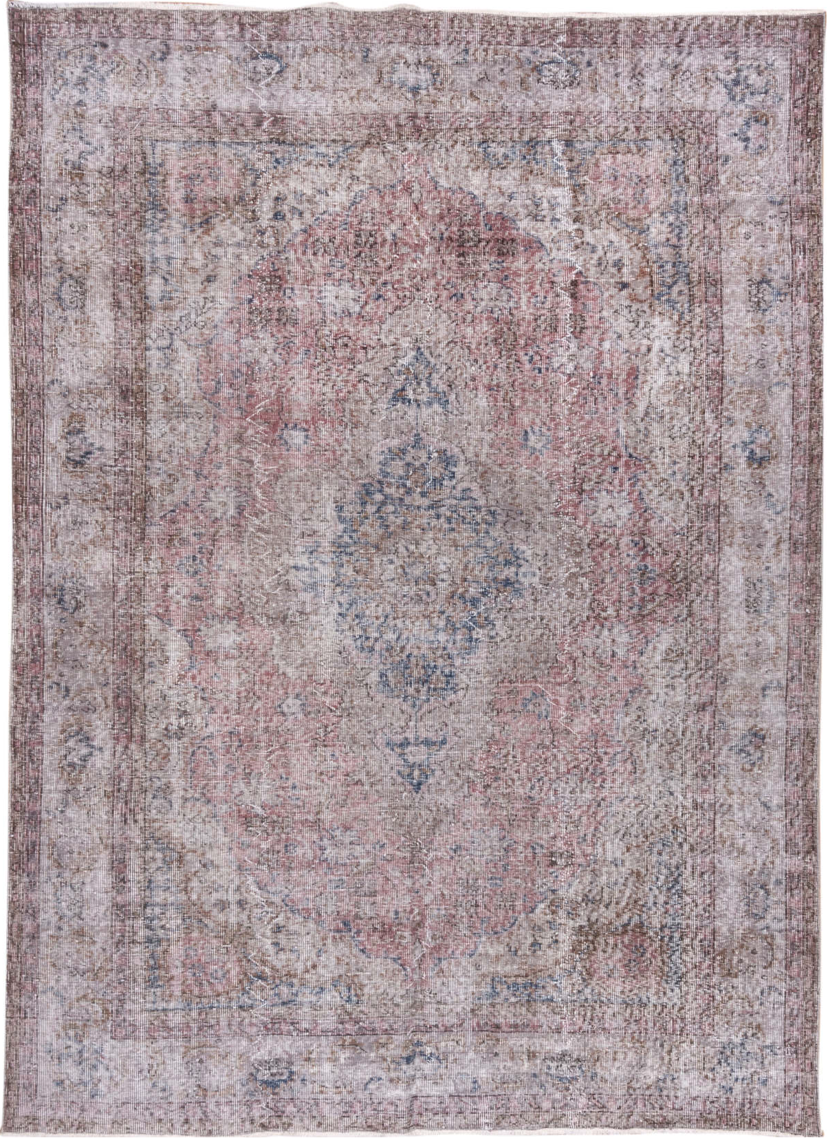 6' x 9' one-of-a-kind handmade vintage Overdyed medium size rug. Color palette: blue, gray, lavender blush, light gray