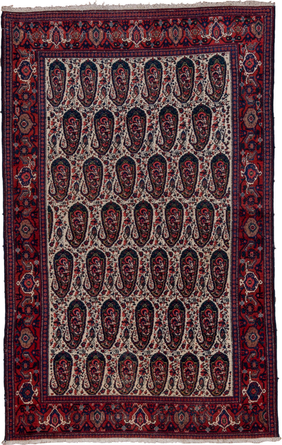 4' x 6' one-of-a-kind handmade vintage Senne small size rug. Color palette: black, blue, brown, gray, light gray, pink, red