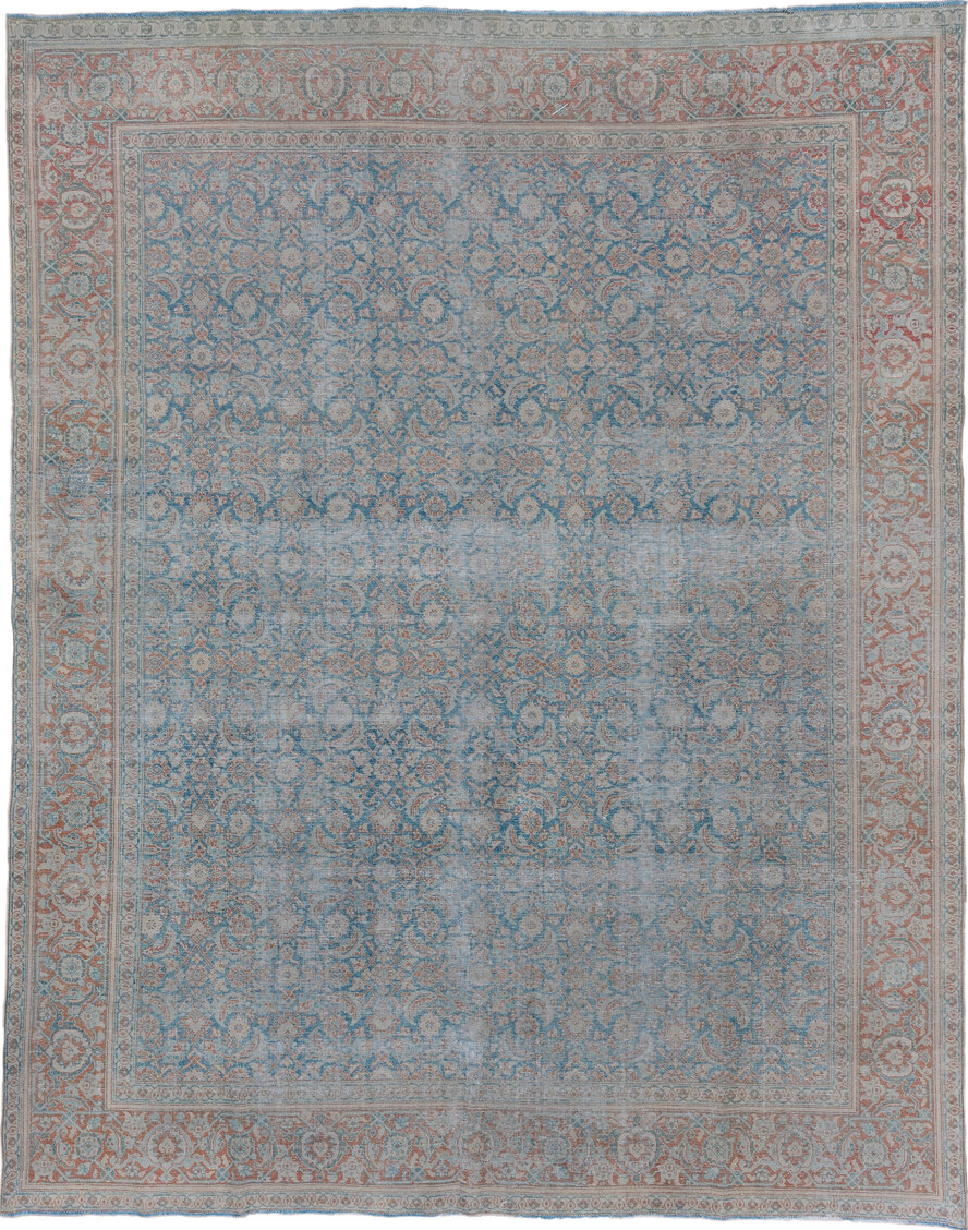 8' x 10' one-of-a-kind handmade vintage Tabriz large size rug. Color palette: gray, blue, light gray, light blue, pink