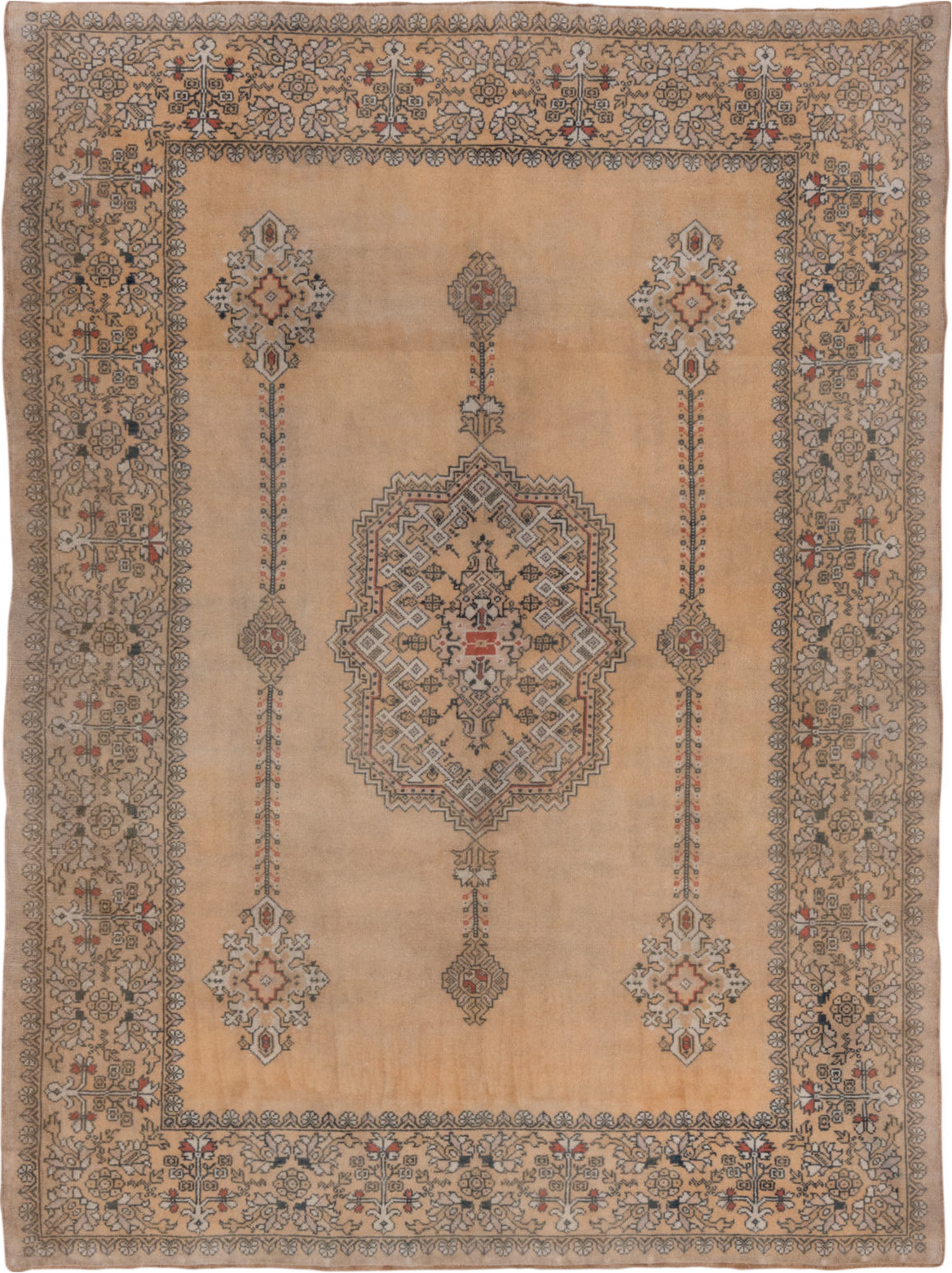 6' x 9' one-of-a-kind handmade vintage Sivas medium size rug. Color palette: brown, gray, pink