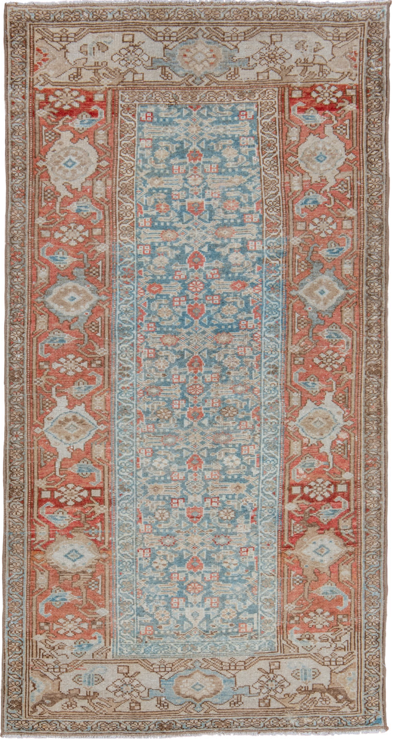 3' x 6' one-of-a-kind handmade vintage Malayer small size rug. Color palette: brown, dark gray, gray, light gray, off-white