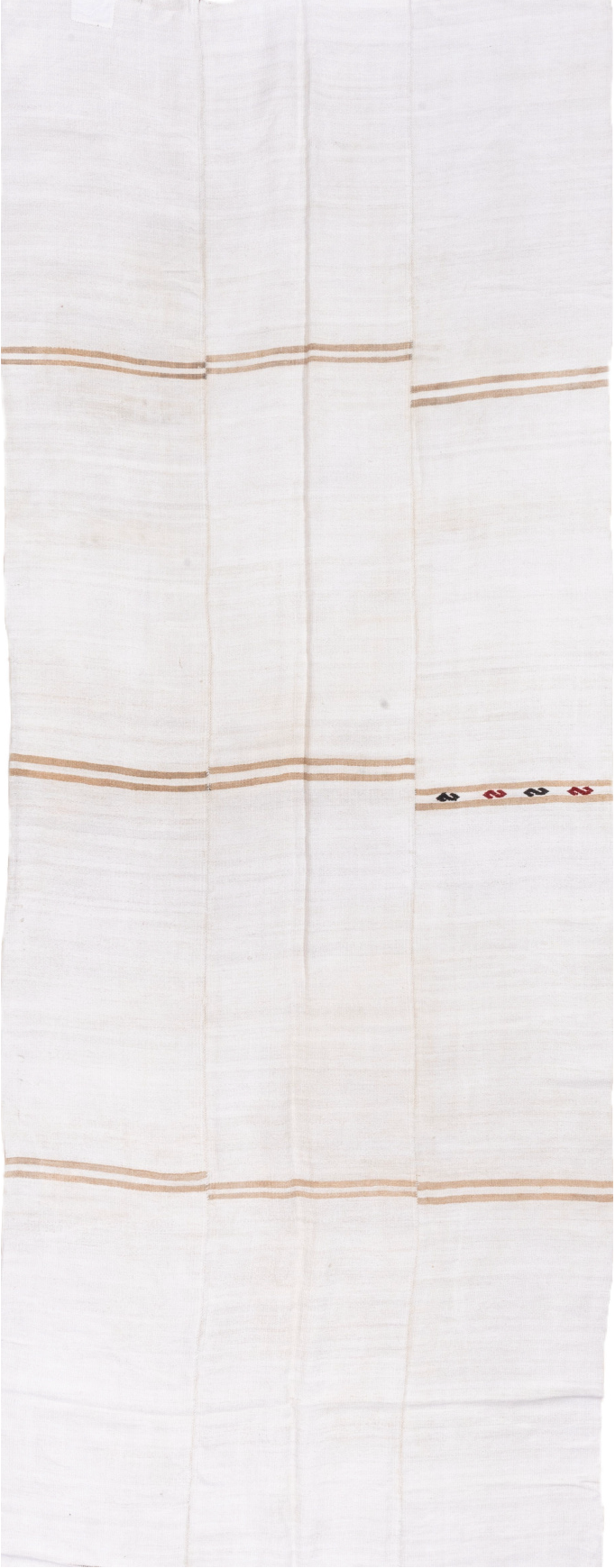 5' x 14' one-of-a-kind handmade vintage Hemp Kilim rug. Color palette: black, brown, charcoal, gainsboro, ghost white, gray