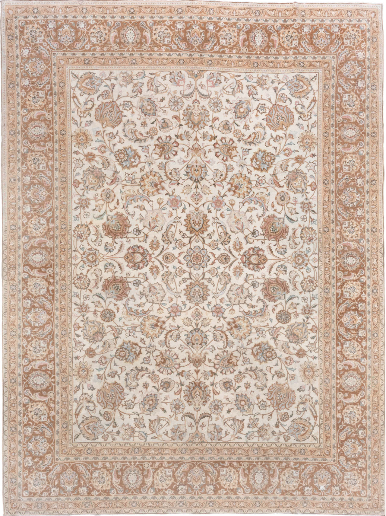9' x 12' one-of-a-kind handmade vintage Tabriz large size rug. Color palette: brown, dark gray, gray, light gray, off-white