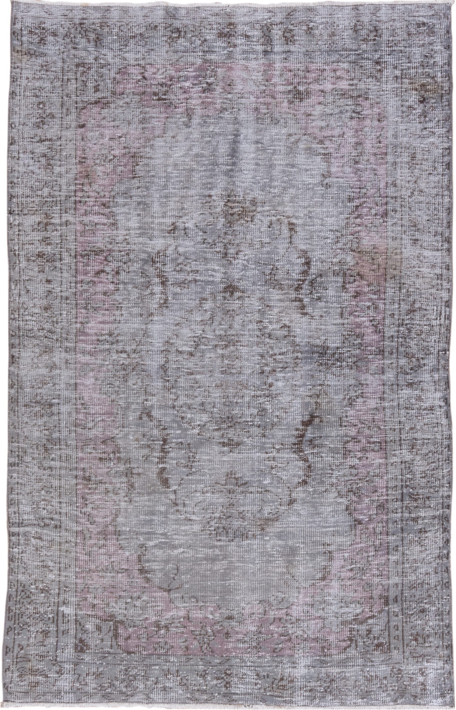 5' x 8' one-of-a-kind handmade vintage Overdyed medium size rug. Color palette: dark gray, dim gray, gray, light gray
