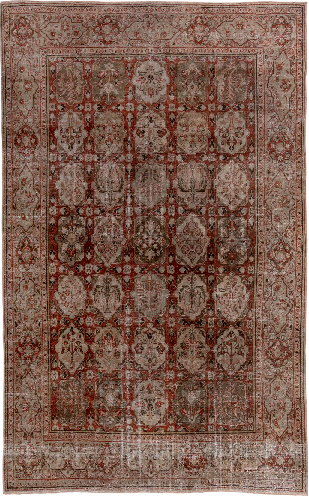 6' x 10' one-of-a-kind handmade vintage Tabriz large size rug. Color palette: brown, gainsboro, gray, light gray, off-white