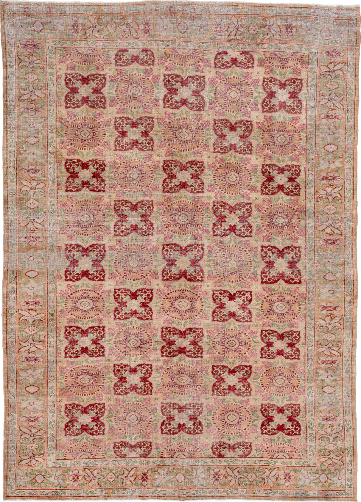 7' x 11' one-of-a-kind handmade vintage Oushak large size rug. Color palette: brown, gray, light gray, off-white, orange