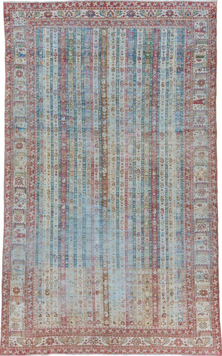 6' x 10' one-of-a-kind handmade vintage Sivas large size rug. Color palette: gray, light gray, red, brown, pink, off-white