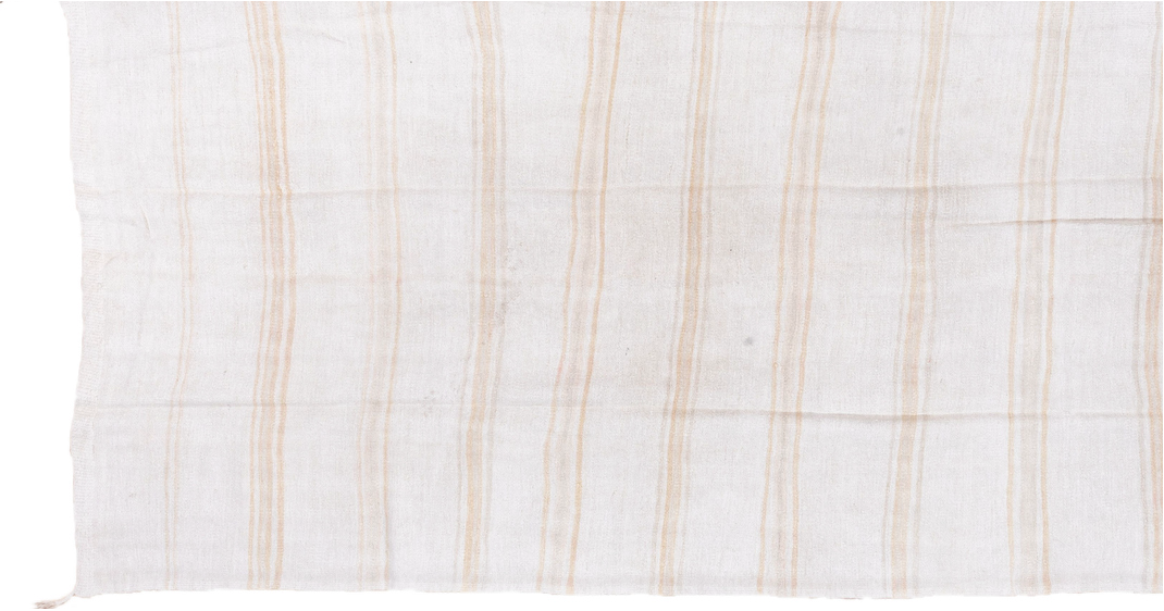 5' x 11' one-of-a-kind handmade vintage Hemp Kilim rug. Color palette: brown, gainsboro, ghost white, gray, lavender blush