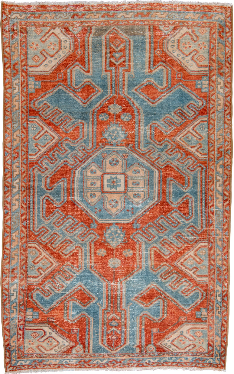 3' x 5' one-of-a-kind handmade vintage Malayer small size rug. Color palette: brown, dark gray, gray, light gray, off-white
