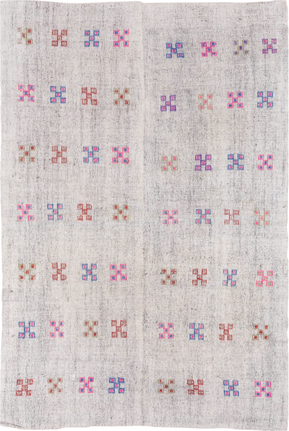 5' x 8' one-of-a-kind handmade vintage Flatweave medium size rug. Color palette: dark gray, gainsboro, gray, light gray