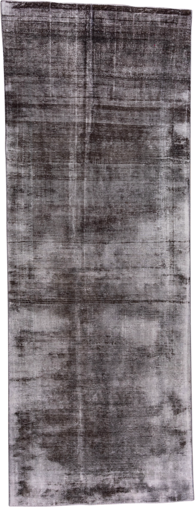 4' x 11' one-of-a-kind handmade vintage Distressed runner rug. Color palette: black, blue, dark gray, dim gray, gray