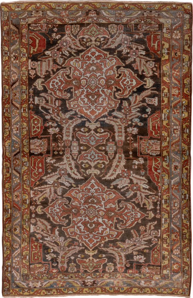 4' x 6' one-of-a-kind handmade vintage Baktiary small size rug. Color palette: brown, gray