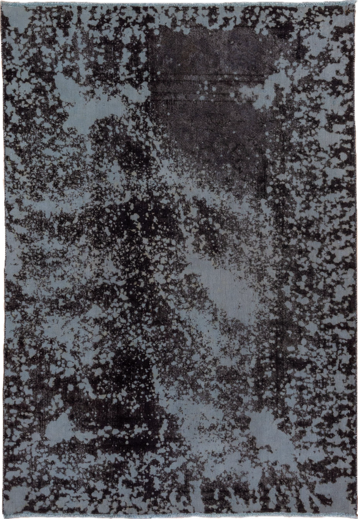 6' x 9' one-of-a-kind handmade vintage Overdyed medium size rug. Color palette: black, gray, light gray, dim gray, charcoal