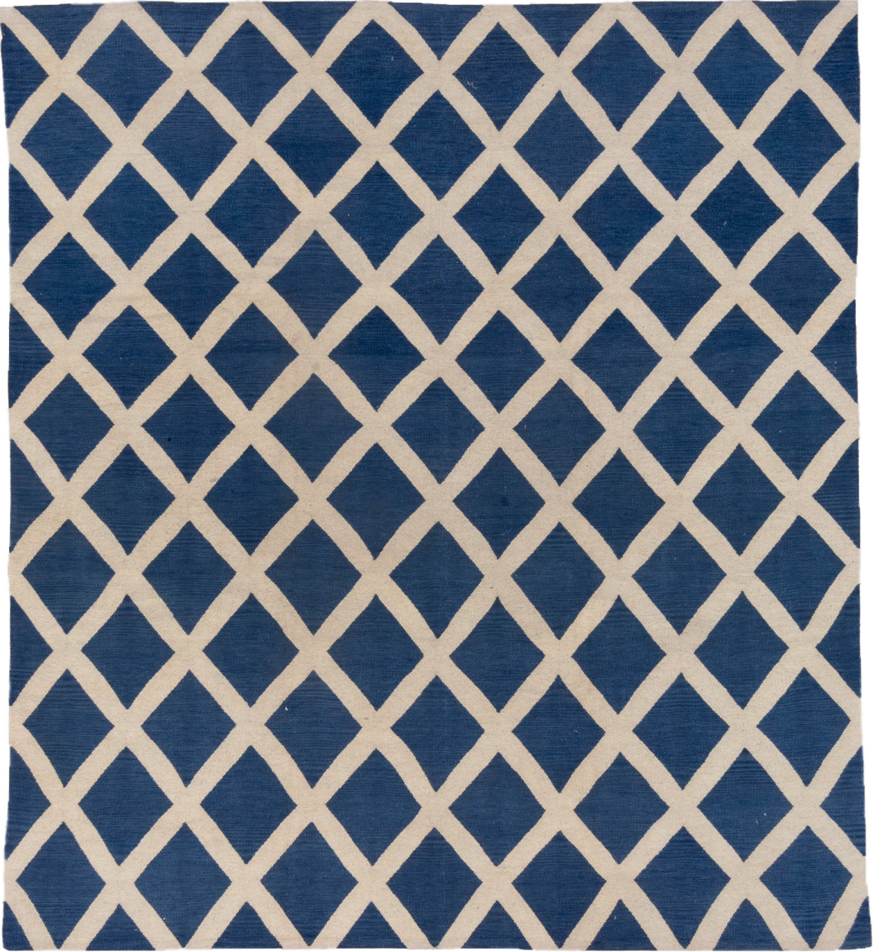 8' x 9' one-of-a-kind handmade vintage Kilim rug. Color palette: blue, brown, dark gray, dim gray, gray, light gray