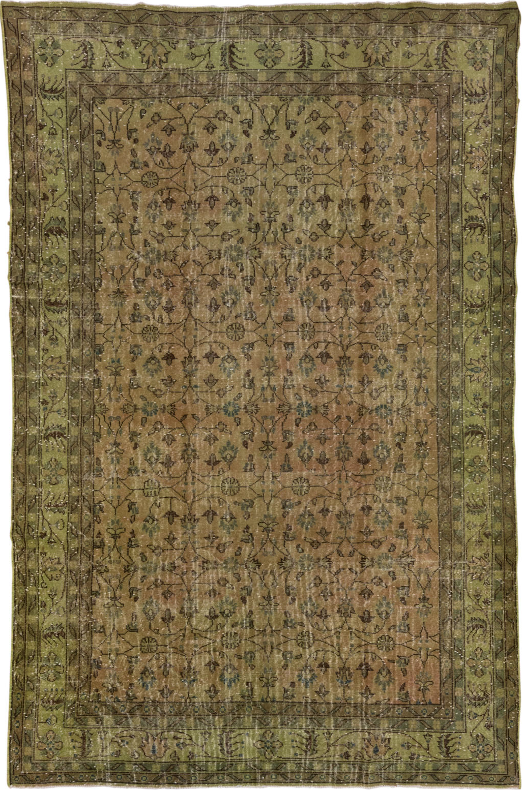 6' x 10' one-of-a-kind handmade vintage Overdyed large size rug. Color palette: brown