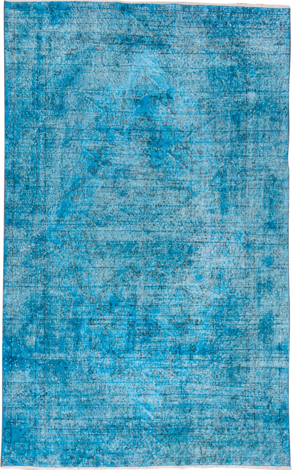 5' x 9' one-of-a-kind handmade vintage Overdyed medium size rug. Color palette: arapawa, blue, gray, light blue, light gray