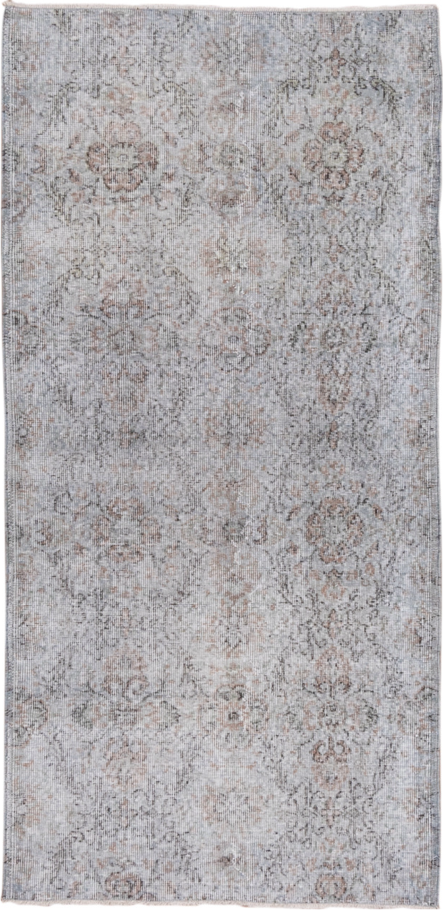 3' x 6' one-of-a-kind handmade vintage Oushak small size rug. Color palette: dark gray, dim gray, gainsboro, gray