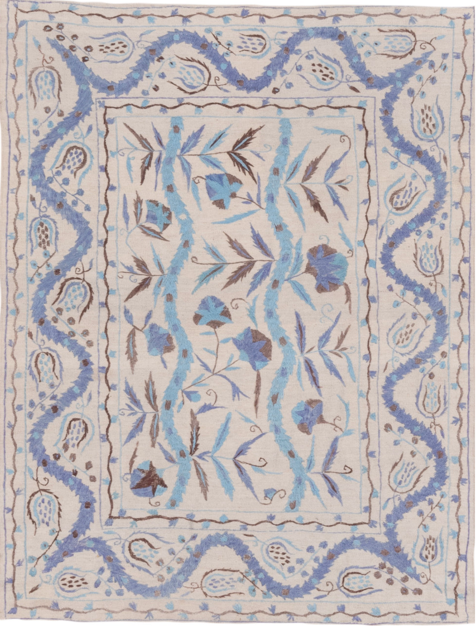 4' x 5' one-of-a-kind handmade vintage Kilim small size rug. Color palette: dark gray, gray, light blue, light gray