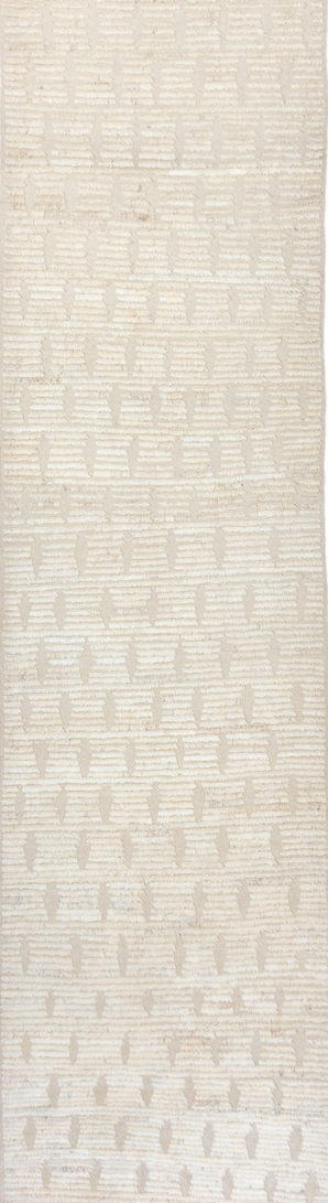 3' x 14' one-of-a-kind handmade vintage Tulu runner rug. Color palette: off-white, light gray, gray, white, snow, whitesmoke